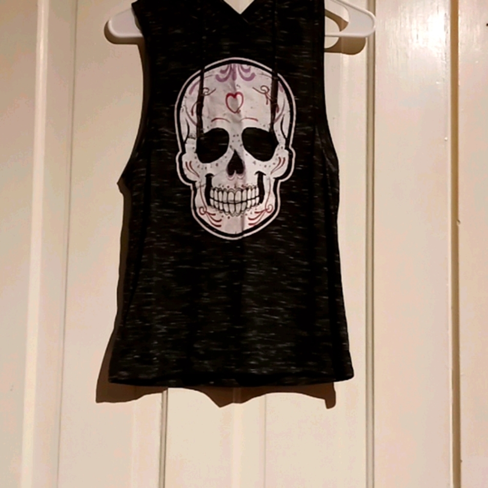 Sugar skull tank top with hood
